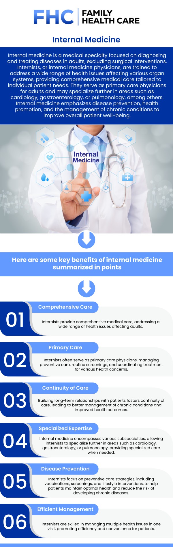 Internal medicine is crucial for managing overall health, especially for adults dealing with chronic conditions and complex medical needs. Our Internal medicine specialists are trained to diagnose, treat, and prevent a wide range of health issues, from diabetes and hypertension to heart disease and respiratory conditions. At Family Health Care, Dr. Tran, MD offers comprehensive, personalized care to maintain your well-being and prevent future health problems. For more information, contact us or request an appointment online. We are conveniently located at 1507 NE 150th St, Suite A, Shoreline, WA 98155.